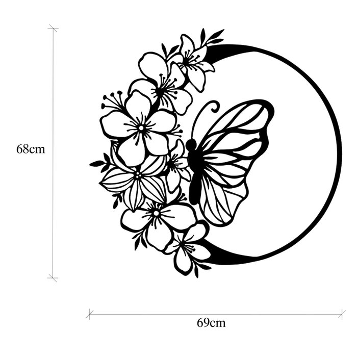Wallity Butterfly And Flower Escultura de pared de metal negra